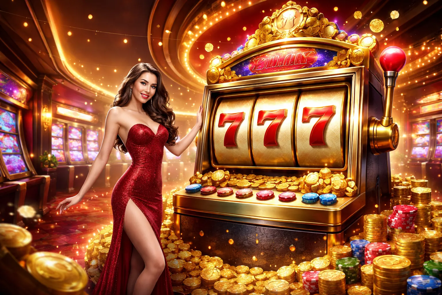 Hình ảnh chính của trò chơi slot tại xin88 game với các biểu tượng may mắn và hiệu ứng rực rỡ